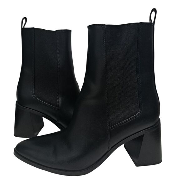 Zara Elegant Sexy Moto Boho Goth Geometrical Heel Ankle Boots Size 39 US 8 Black - Picture 5 of 15